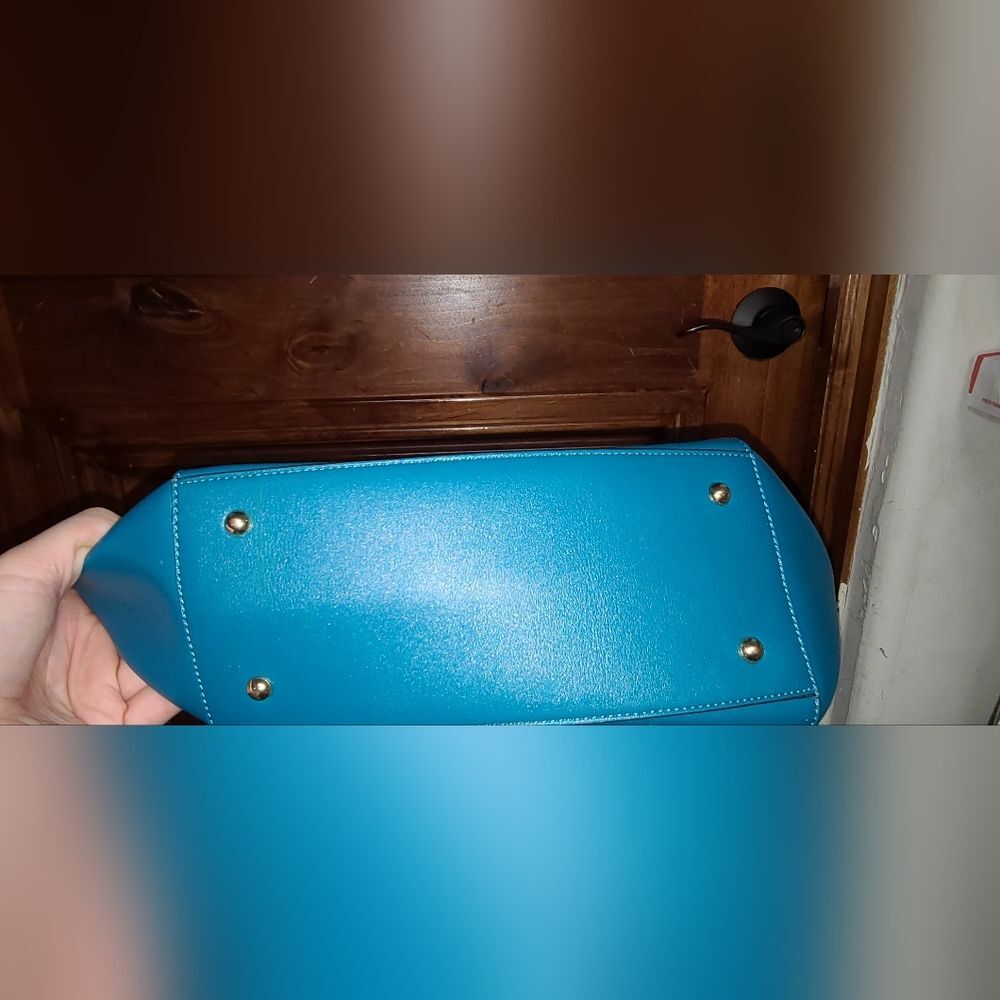Ralph Lauren Designer Lexington Vibrant Blue Turquoise Tote Purse Bag - Picture 7 of 11
